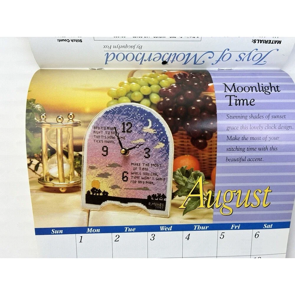 Calendar Cross Stitch 12 Patterns 1994 Rose Cat Daffodil Ballerina Car USA Bear